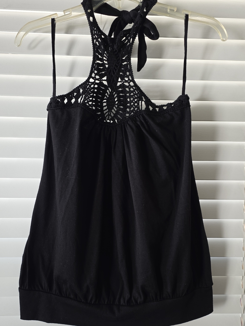 Charlotte Russe Black Crochet Racerback Halter Crop Tank